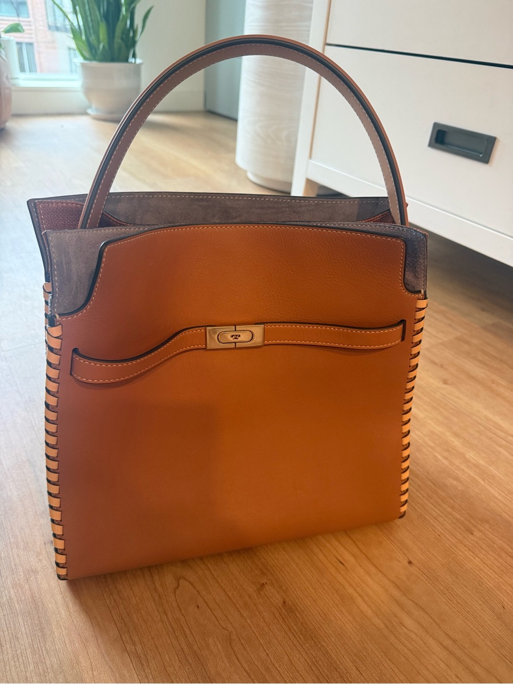 Tory Burch Burnt Orange and Brown Whipstitch Leather Double Bag Satchel - Picture 2 of 16